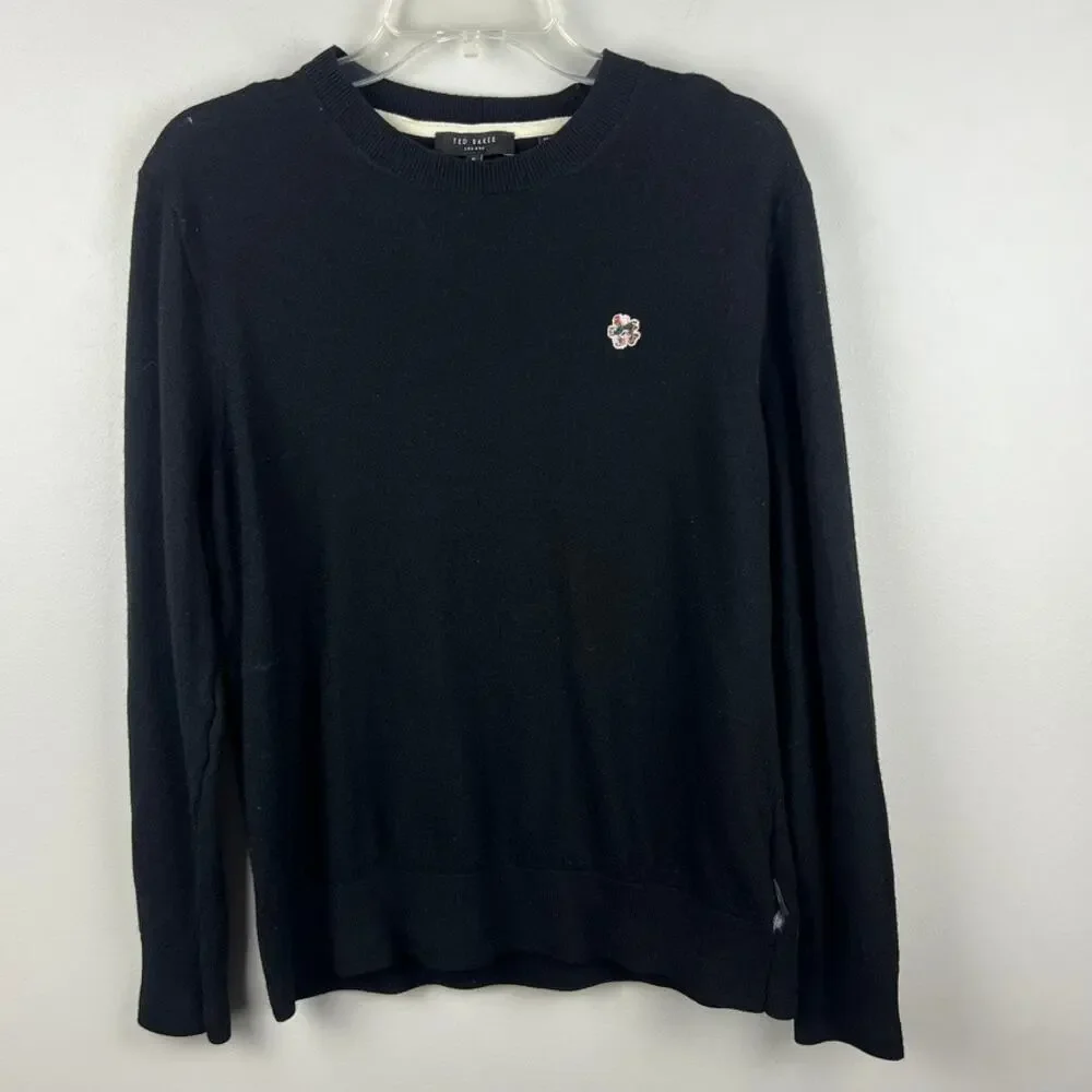 Ted Baker London Black Logo Print Crewneck Sweater Size 5/XL